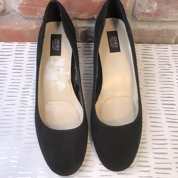JONES NEW YORK Women's Black Faux Suede PENELOPE Low Chunky Block Heels Pumps 9 - Picture 2 of 5